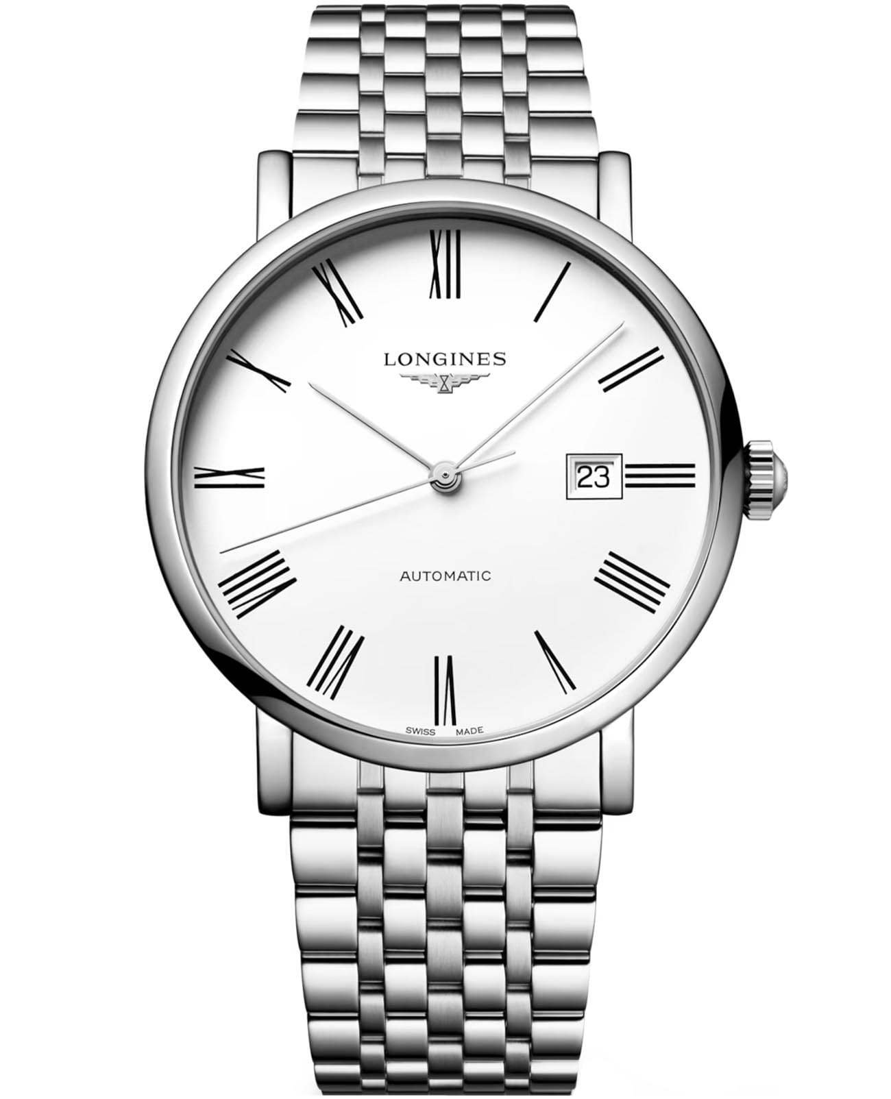 Longines Longines Elegant Collection L4.911.4.11.6  L49114116 механические мужские часы белый циферблат, браслет нержавеющая сталь — вид спереди
